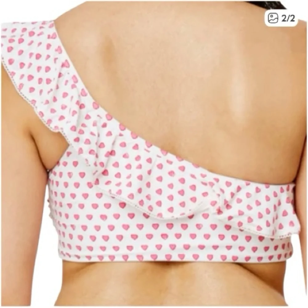 NWT Roller Rabbit One Shoulder Ruffle Bikini Top - Pink Hearts - XL - women’s